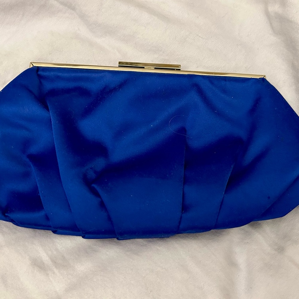 Lulu Townsend Royal Blue Satin Clutch with Gold Frame